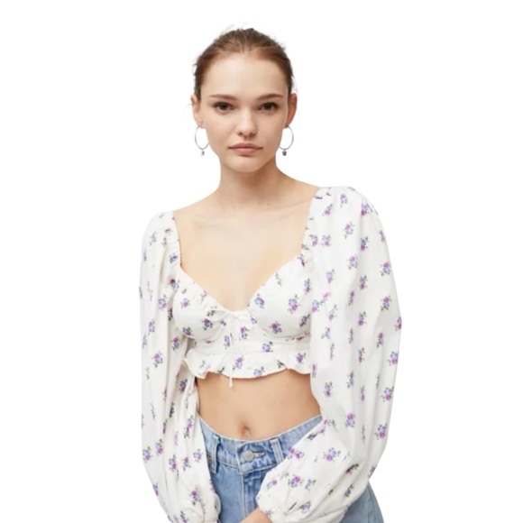 NWT For Love & Lemons Viola Cropped Floral Rose Blouse Size Small - Picture 1 of 14